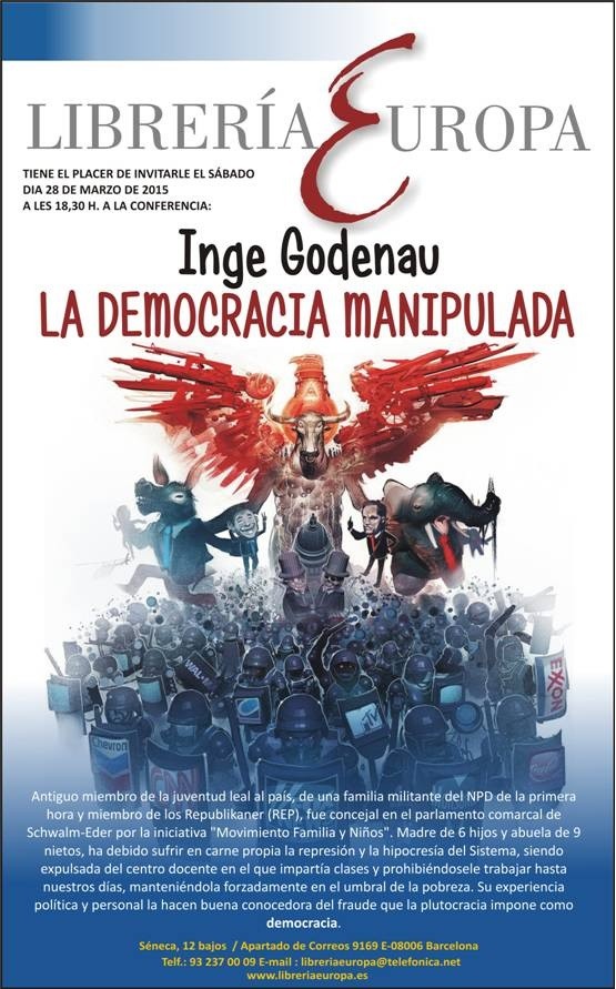 La democracia manipulada, conferencia de Inge Godenau en Barcelona