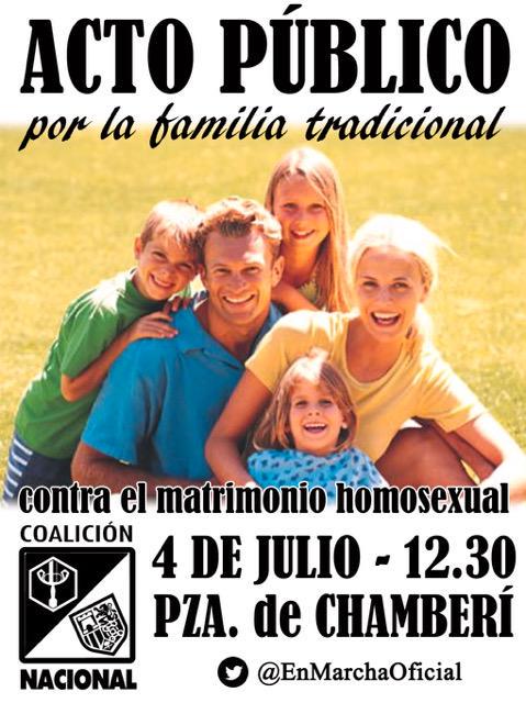 Por la familia natural, contra el matrimonio homosexual. ACTO PÚBLICO el 4 de julio en Madrid