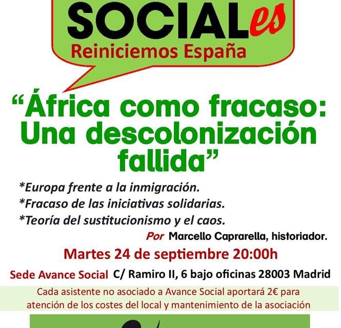 Tertulia de Avance Social, Martes 24 de Septiembre a las 20 h: «África como fracaso: Una descolonización fallida»