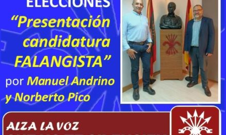 Nuevo viernes cultural: «Presentación candidatura falangista» por Norberto Pico y Manuel Andrino
